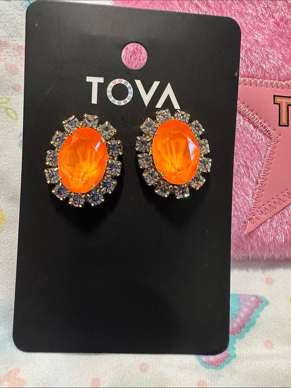 TOVA Bright Orange Gem Halo Stud Earrings